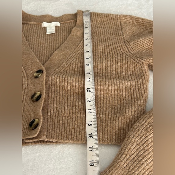 H&M Brown Wool Blend Ribbed Button Up Cropped Cardigan Sweater Women’s Small - Picture 7 of 7